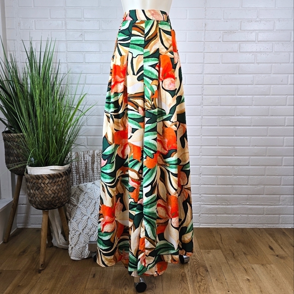Moon Orchid Tropical Floral Wide Leg Pleated Pull On Pant Size 22 24